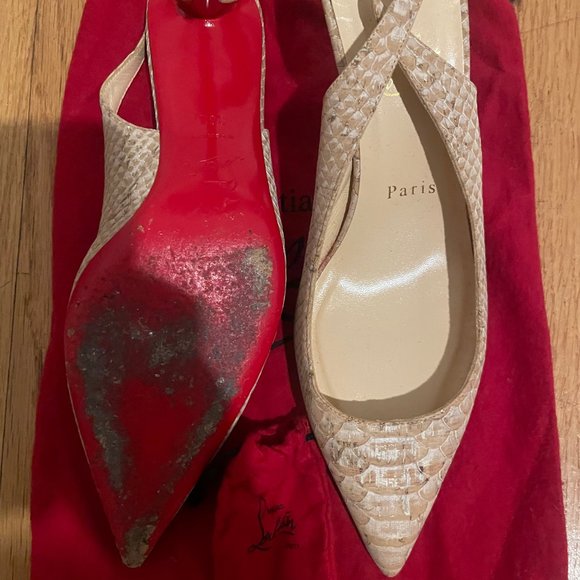 CHRISTIAN LOUBOUTIN Beige Python Apostrophy Slingback - Picture 5 of 8